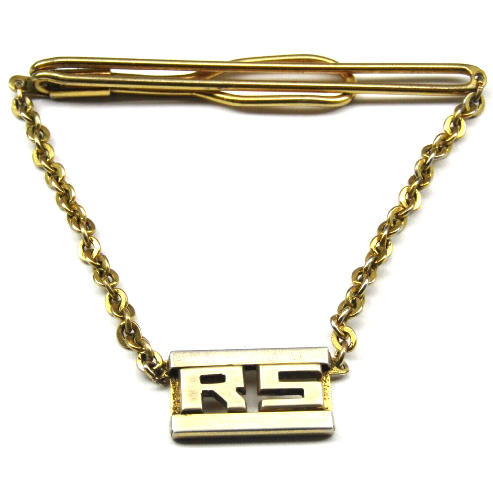 Swank Tie Clip Gold Initials RS Chain Link Pendant Monogram Men Formal Wear